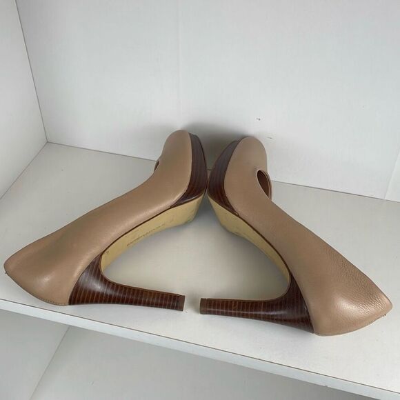 Nude Leather Stacked Wood Platform Heels 7.5 - Picture 5 of 12